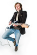 Funny man playing electro guitar