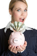 Surprised Piggy Bank Woman