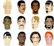 Twelve Men's Faces of different races and cultural backgrounds.