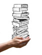 pile de livres dans mains