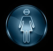 Illustration: woman icon dark blue, isolated on black background. woman icon dark blue, isolated on black background.