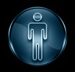 Illustration: men icon dark blue, isolated on black background. men icon dark blue, isolated on black background.