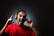 Crazy DJ. Man in headphones shouting