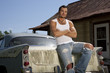 Young Male Model With Old Car Young Male Model With Old Car