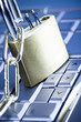 Business man on secure pedlock