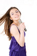 Lovely girl singing in microphone
