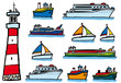 Lot de dessins de bateaux et d'un phare