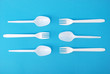 White disposable dishes, fork and spoon