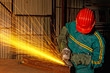 heavy industry manual worker with grinder