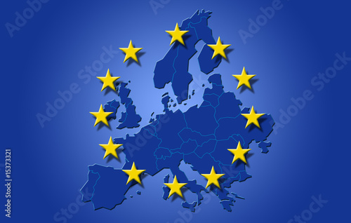 Illustration: Drapeau sur carte d'Europe Drapeau sur carte d'Europe