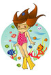 Vektor: Little girl and fish Little girl and fish