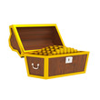 3D chest with gold isolated on white.