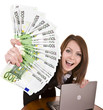 Businesswomen with group of money and laptop. Businesswomen with group of money and laptop.