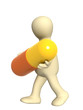 3d puppet, carrying the big bright pill