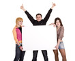 Banner and three young adult.