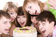 Group of teenagers celebrate birthday. Group of teenagers celebrate birthday.