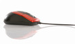 computer mouse with cord on white background