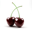 Two cherries against white background