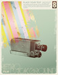 retro movie background with halftone vintage camera