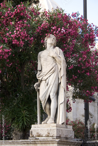 Statua contornata da fiori