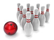 Bowling ball and ten skittles isolated on white background Bowling ball and ten skittles isolated on white background