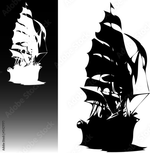 pirates ship black and white vector silhouettes