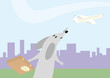Vektor: Funny cartoon mouse with the suitcase is going on leave Funny cartoon mouse with the suitcase is going on leave