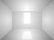 Empty room illuminated with light from window.
