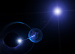 blue planet, rays of  light in space