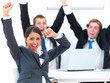 Young businesswoman celebrating success with her colleagues