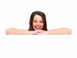 Portrait of beautiful woman leaning hands on table