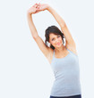 Young girl exercising isolated on white background