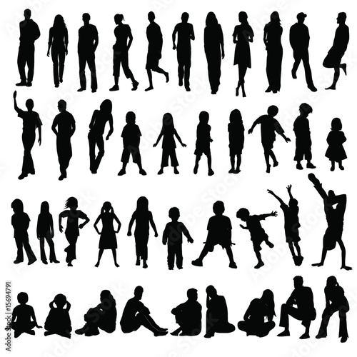 silhouettes of women. Lots of Men Women and Children