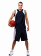Happy young boy holding basket ball