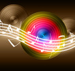 Flowing Music Notes on Vinyl Record Background