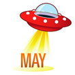May calendar month icon on retro flying saucer UFO May calendar month icon on retro flying saucer UFO