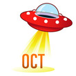 October calendar month icon on retro flying saucer UFO October calendar month icon on retro flying saucer UFO