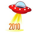 2010 calendar year icon on retro flying saucer UFO 2010 calendar year icon on retro flying saucer UFO