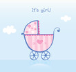 It's girl! Vector cartoon Illustration of pram.