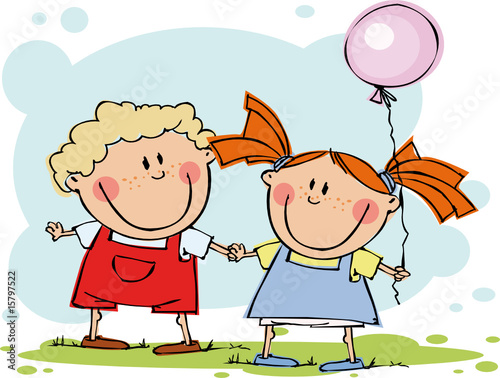 Vector: Funny kids with balloon Funny kids with balloon