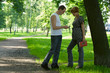 man meets a woman in park and tries to make the acquaintance