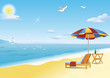 Chaise longue, beach table and beach umbrella Chaise longue, beach table and beach umbrella