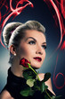 Charming lady with red rose