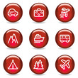Travel web icons, red glossy series