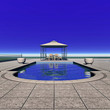 Pool mit Pavillon und Gartenmöbeln