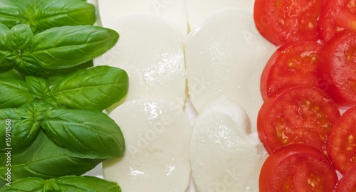 Photo: Italian flag made of basil mozzarella and tomato Italian flag made of basil mozzarella and tomato