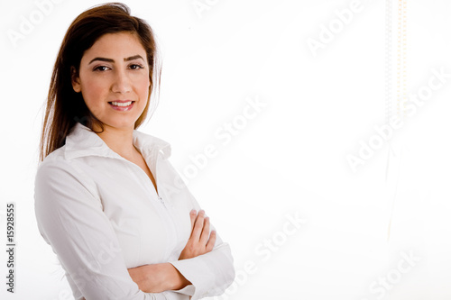 Photo: portrait of businesswoman with folded hands portrait of businesswoman with folded hands