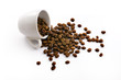 white cup with coffe beans isolated