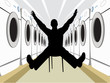 wide man on chair silhouette with washers vector