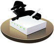 Modem internet avec son antenne wifi et un pirate (détouré) Modem internet avec son antenne wifi et un pirate (détouré)